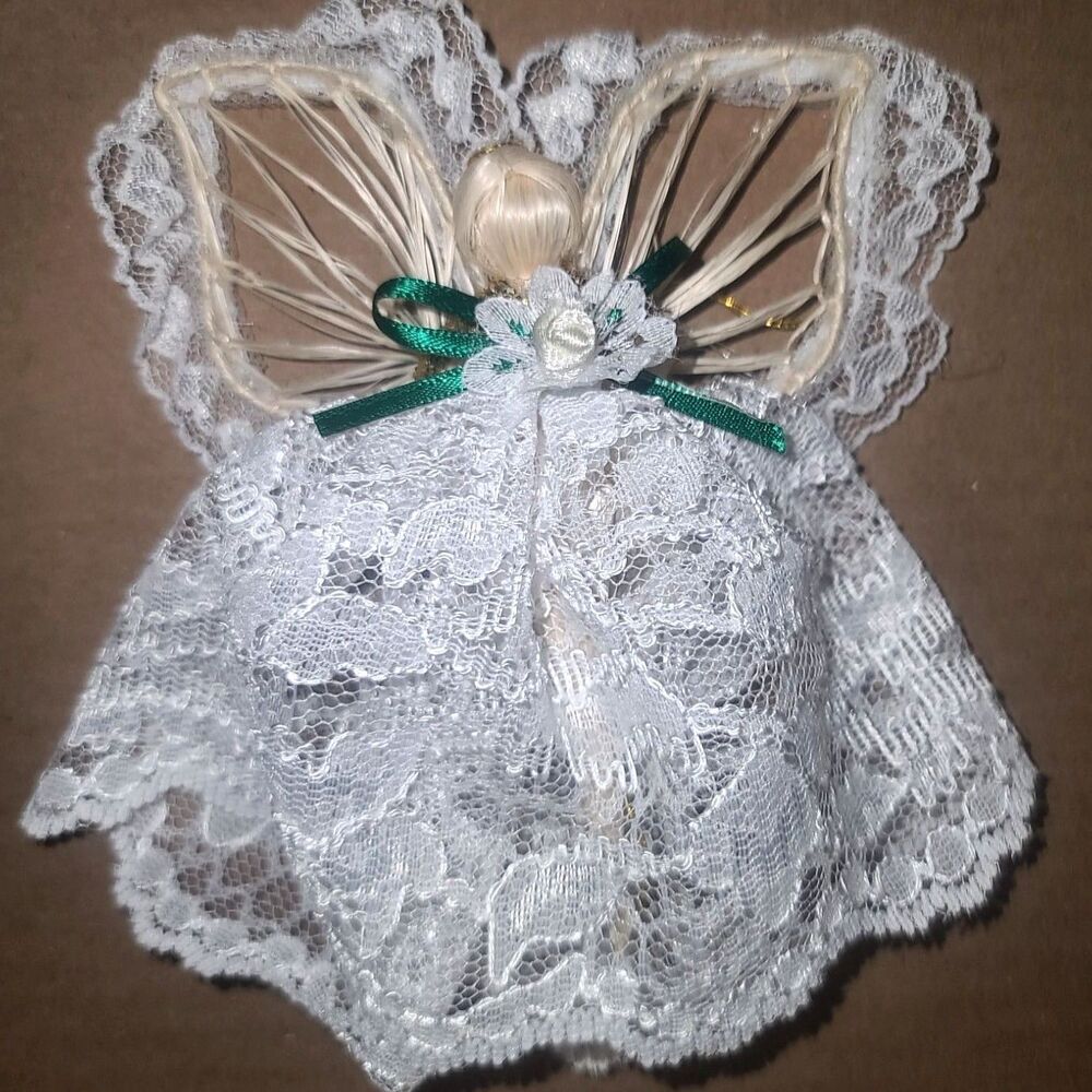 Vintage Faceless Angel Corn Silk‎ and Lace Doll Ornament 1970s